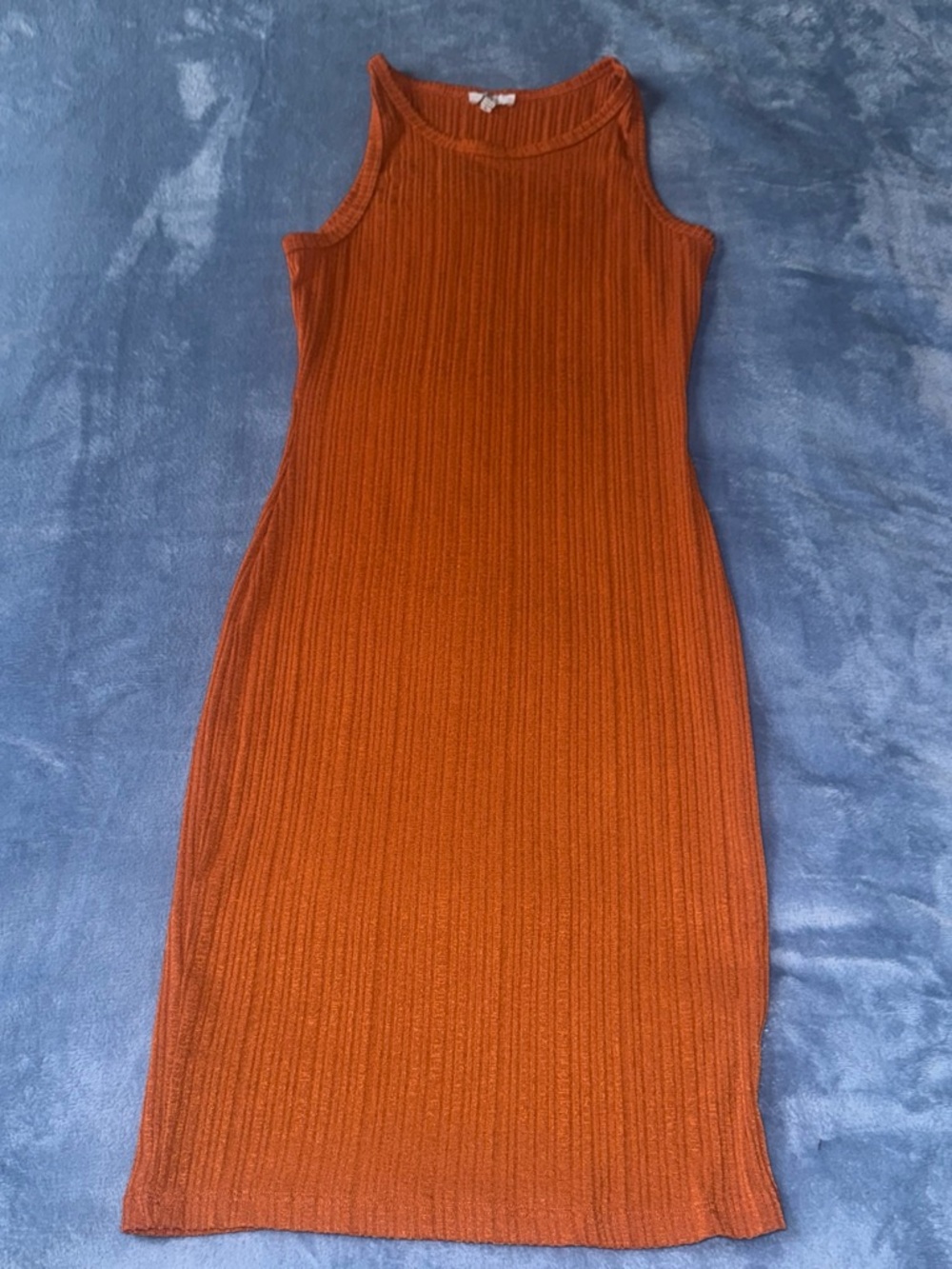Ribbed Knit Sleeveless Midi Dress - Rust